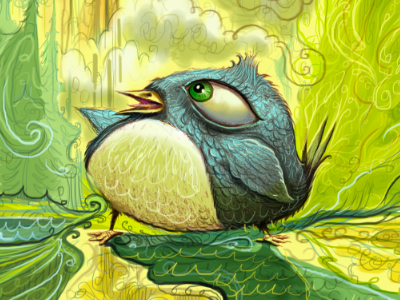 Tweet goes to Seattle. bird character design emerald evergreen forest green illustration lake pacific northwest pine seattle sketch