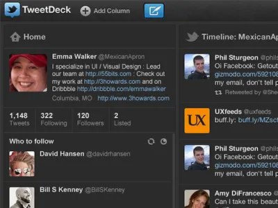 TweetDeck - Home app blue dark gray home tweetdeck tweets twitter web