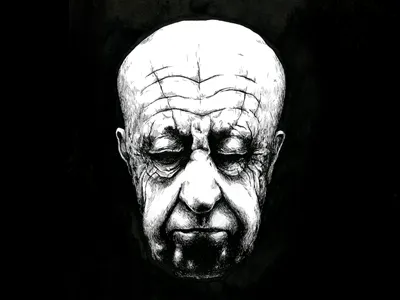 face black ink isograph portrait