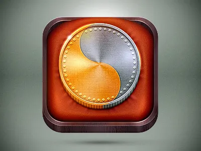 Expense tracker icon app app icon box coin gold icon ios ios icon shiny silver textile velour wood ying yang