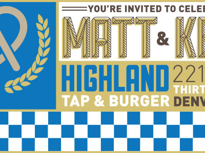 Oktoberfest Invite blue brown checkers gold highland invitation invite oktoberfest rehearsal dinner sullivan