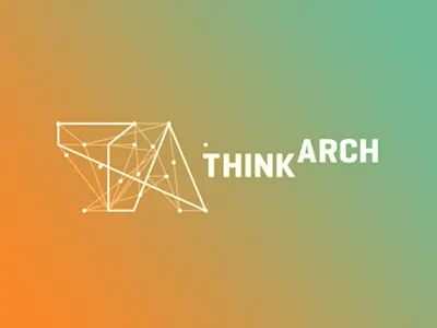 ThinkArch architecture competition logo design architecture awarded featured blockchain blue orange colorful creative connections points dots contest competition depth line art dynamic abstract interactive education international worldwide intersections paths letter mark monogram logotype logomark studio firm agency symbol mark icon ta typographic typography universities students graduates visual corporate identity