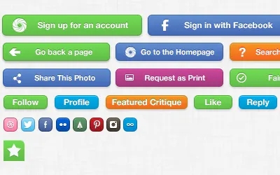 Photosense Buttons blue buttons colours facebook icons photosense red social