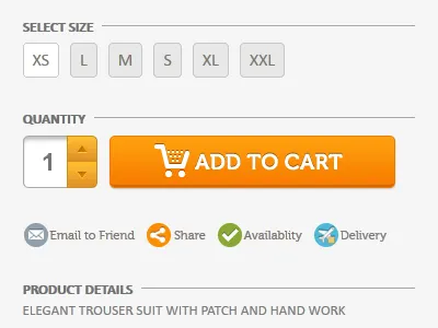 E-Commerce Details View add to cart availablity cart details e commerce ecommerce email to friend html5 large view quantity share sizes web 2.0