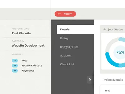 CRM Project Page admin badges client client area cms collapse crm graphs navigation project stats ui user interface ux