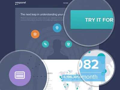 Mixpanel Website Landing Page, Infographics data feature icon infographic interface ui