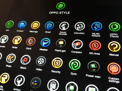 OPPO STYLE call clock email icon map message notes photo setting weather