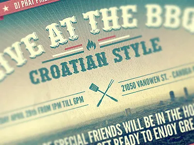 "Live at the BBQ" flyer design bbq design djs flyer la retro style vintage