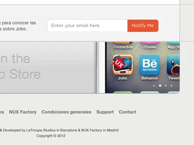 Footer of Jobs launch site app blue button clean cs3 css custom design gray icon icons interface ios iphone mobile nav orange red ui ui design user user interface ux web web app webdesign website work yellow
