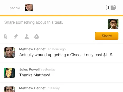 Publisher (Flat) activity attachments comments dialog feed orange post productivity project publisher share stream task