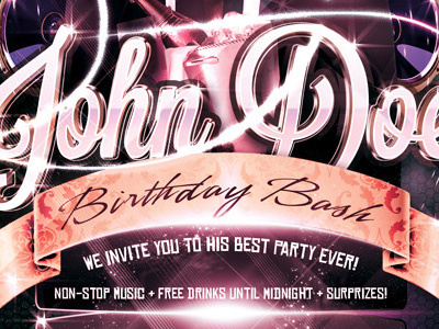 Birthday Bash Flyer after anniversary bash best birthday birthday event black celebration dance disco dj effect entertainmet event fashion greeting invitation night club nonstop party flyer party poster popular promo psd flyer purple shiny stylish suit