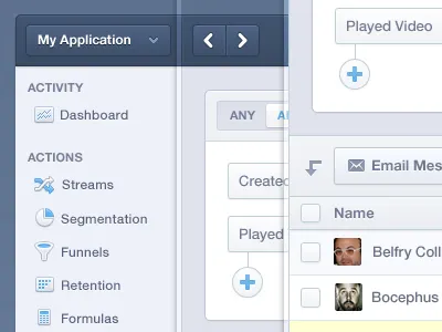 Mixpanel Product App Navigation UI application blue gray icons mixpanel product ui