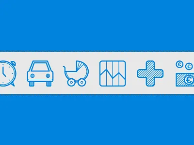 Trouble baby blue car clock health icon set icons illustration money pictograms time
