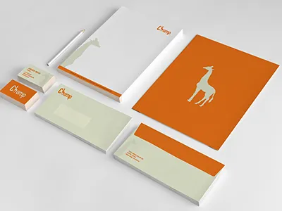 Chomp Identity brand identity branding card chomp corporate identity envelope giraffe giraffes identity letterhead logotype orange print stationary