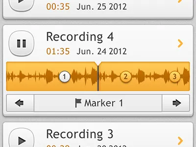 List View audio button interface list list view orange pause playback ui wave form