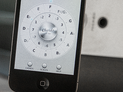 Guitar App (theory wheel) 3d amplifier app button chord circle guitar guitar! mobile interface ios iphone key metal mobile mode music navigation photo ui wheel