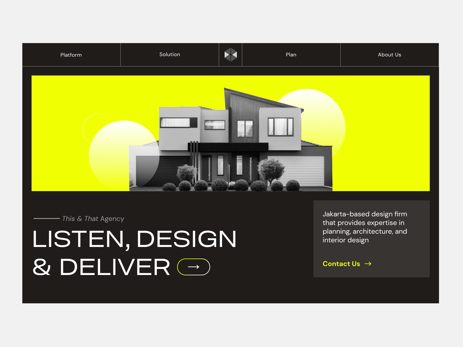 Hero - This & That Agency agency architect building card clean dark mode digital interior landing page layout presentation slide typography ui ux website