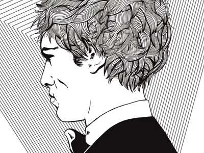 Portrait Guy black brush hair illustration ink pen white