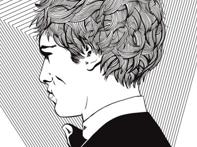 Portrait Guy black brush hair illustration ink pen white