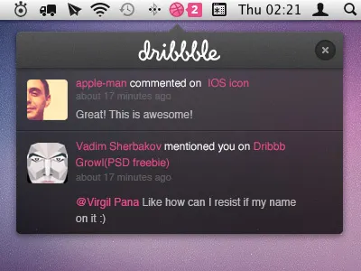 Dribbbble Notifications ui ux