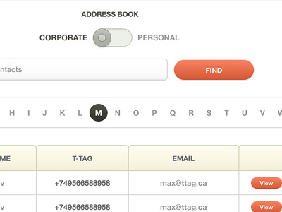 Shot address book app application brown buttons grey icons orange steps toggle ui ux