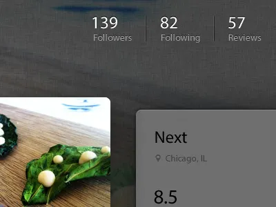 Foodie App app food horizontal ios ipad landscape navigation photography profile reviews scroll social stats swipe swiping ui user ux