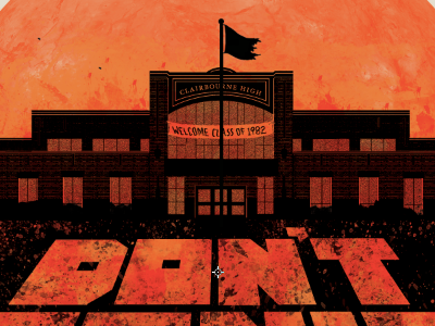 Don't Panic angles illustration musical orange planets splatters zombies