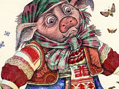 Tale «Why do the best fox tail» animal bird flower fox illustration pig