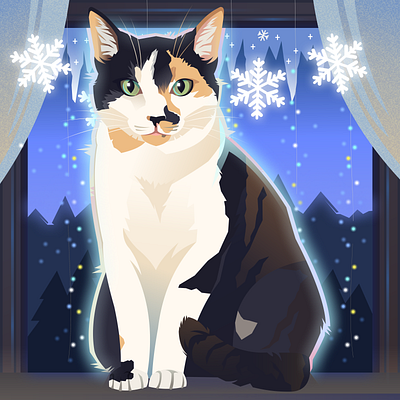 Adorable Cat Illustration art cat cat illustration christmas digital art hand drawn holiday illustration pet portrait portrait procreate winter