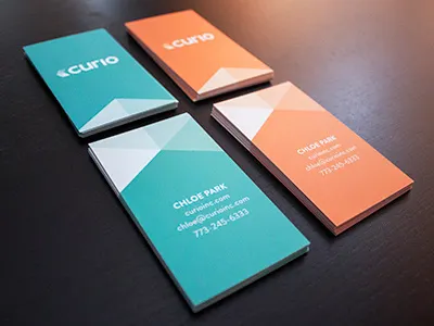 Curio business cards agency biz blue branding business business cards card creative curio design design agency graphic design identity logo mint orange print san francisco sf studio vertical