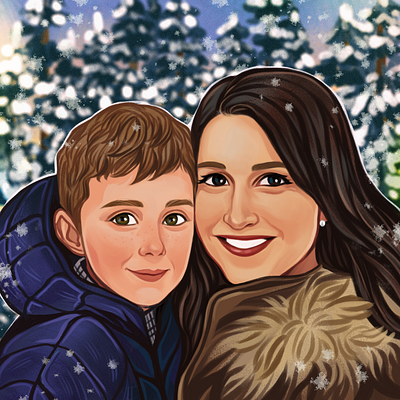 Heartwarming Portrait of Mom and Son art christmas digital art family portrait gift for mom hand drawn holiday illustration portrait procreate winter