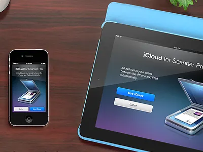 Scanner Pro - App store screen app app store apple application banner icloud illustration ipad iphone paper readdle sale scanner scanner pro screenshot sync top view