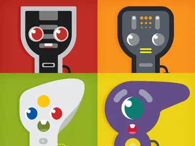 Controllers - NES, TG16, XBOX, GC character datamouth gamecube illustration nintendo turbografx xbox