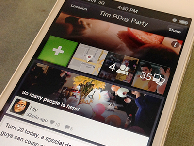Event app add detail event ios iphone location party people photo timeline