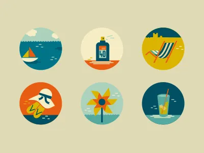 Summer/Seaside (icons) adline boat brassai hat holiday ice icon design icons illustration sand sea seaside summer sun suncream