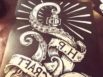 Cthulhu's Lantern americana art block print castle cthulhu derrick derrick castle design drawing graphic design h.p. lovecraft illustration linoprint lovecraft nashville nashvillemafia straw castle tentacles woodblock