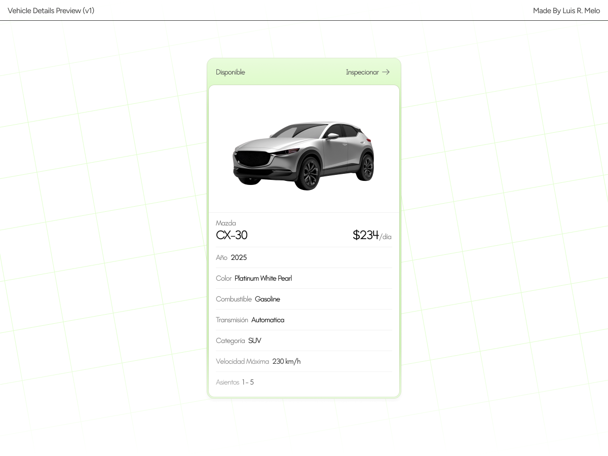 Vehicle Details Preview (v1) card clean component components exploration concept details flat idea light mode minimal properties rentcar sketch ui vehicle widget