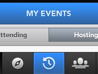 MY EVENTS app events header iphone location navigation social tab bar toggle