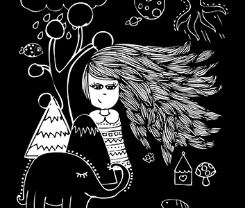 I'm Feeling Weird black doodle elephant fish girl hair happy house mountain mushroom nature night pet squid strange tale tree weird