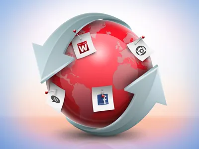 Wappwolf Facebook Automator Icon - Video Link africa america arrows blue camera europe facebook globe icon illustration pin post it red shiny socialmedia speech bubble wappwolf wolf world