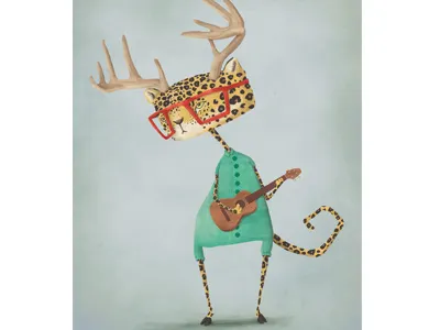 Derpard animal deer glasses illustration leopard ukulele