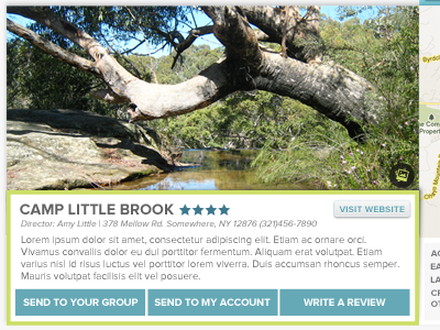 Camp Description Page camp listing ratings reviews search ui ux