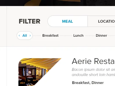 Desktop / tablet dining page design interface rally interactive site ui ux web design website