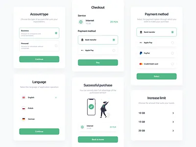 Mobile network provider - App components app card cellular network clean component design figma green internet minimal mobile app mobile network operator modern product design provider telecommunication ui visual design web app web design