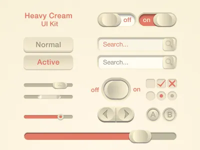 Heavy Cream UI Kit buttons cream flip freebie kit orange sliders switch ui