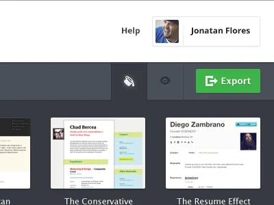 Select Design export preview profile select template theme toolbar user