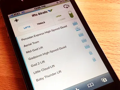 Lifts & Trails icons lifts list mobile navigation switch trails ui view web