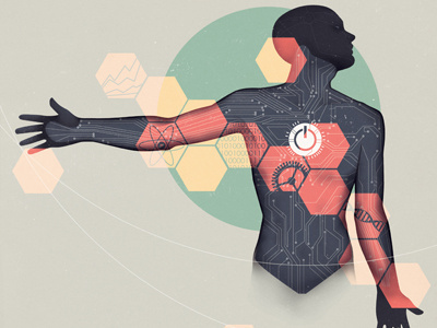 Techman II digital editorial illustration man technology