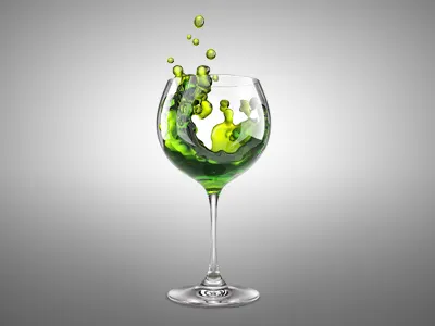 Green liquid 3d alcohol glass green liquid
