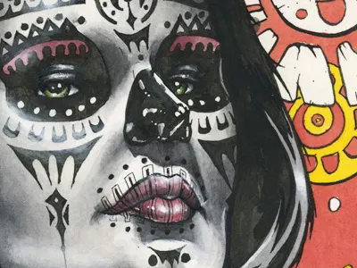 Phoenix art day of the dead illustration ink pen poster watercolor